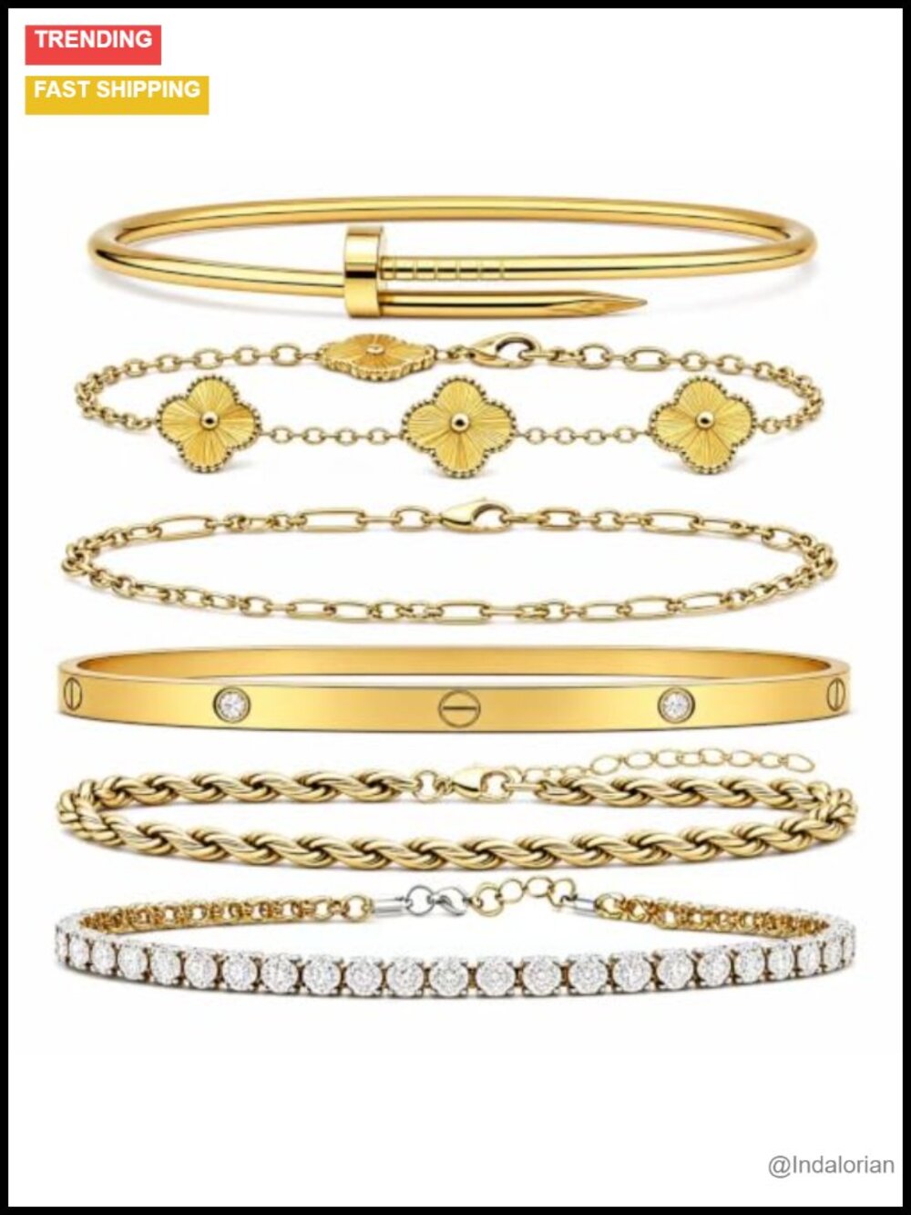 14K Gold Plated Stackable Bracelets Set for Women Waterproof